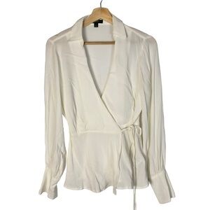 J. Crew Ivory White Drapey Crepe Long Sleeve Blouse 2